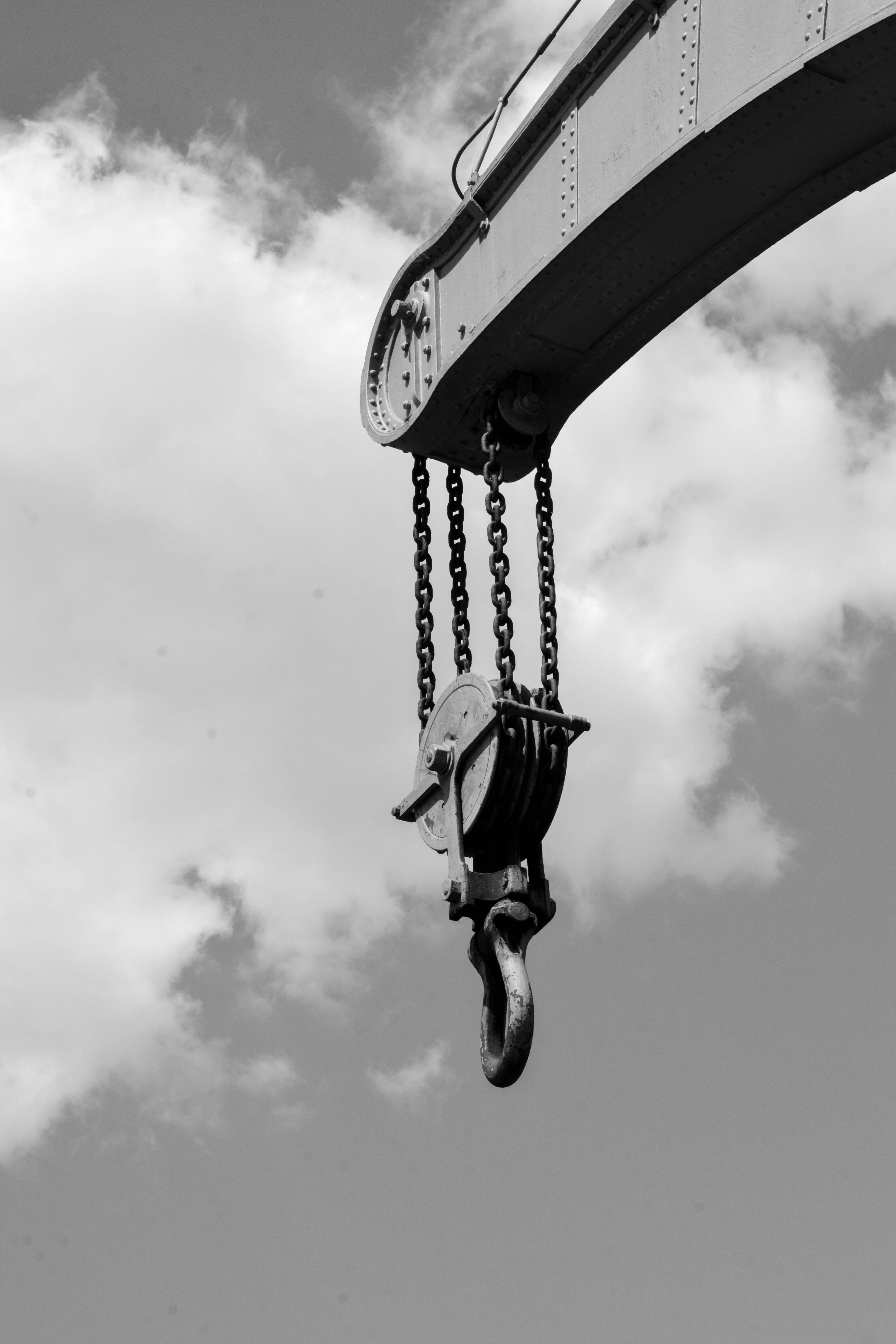Black and white crane hook photograph